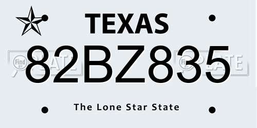 82BZ835 Texas License Plate