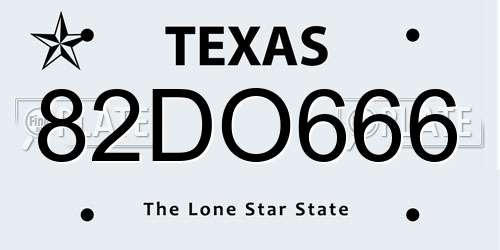82DO666 Texas License Plate