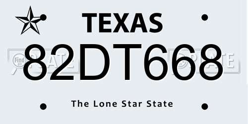 82DT668 Texas License Plate