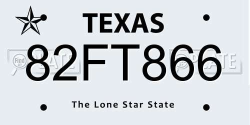82FT866 Texas License Plate