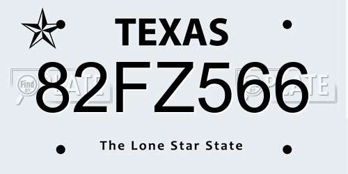 82FZ566 Texas License Plate