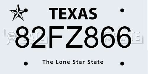 82FZ866 Texas License Plate