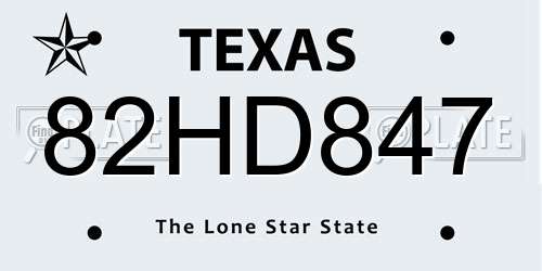 82HD847 Texas License Plate
