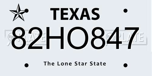 82HO847 Texas License Plate