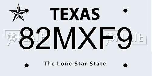 82MXF9 Texas License Plate