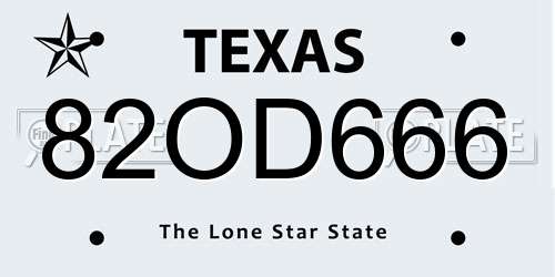 82OD666 Texas License Plate