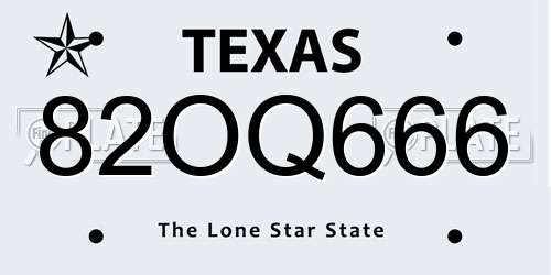 82OQ666 Texas License Plate