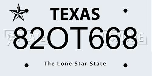 82OT668 Texas License Plate