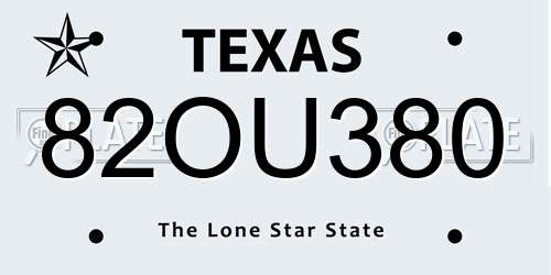 82OU380 Texas License Plate