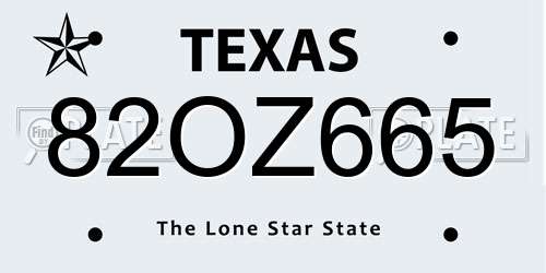 82OZ665 Texas License Plate