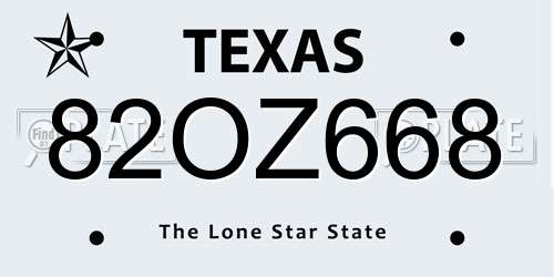 82OZ668 Texas License Plate