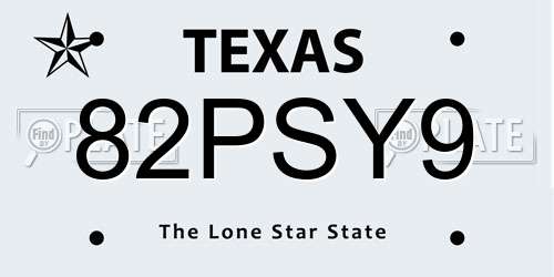82PSY9 Texas License Plate