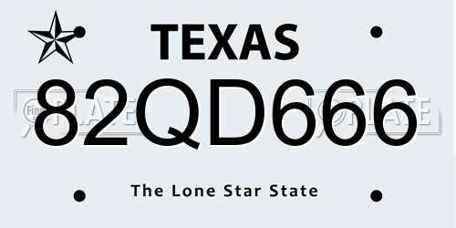 82QD666 Texas License Plate