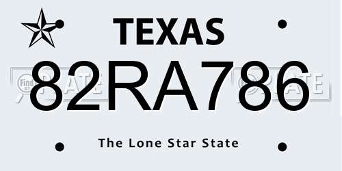 82RA786 Texas License Plate