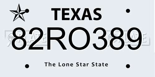 82RO389 Texas License Plate