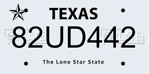 82UD442 Texas License Plate