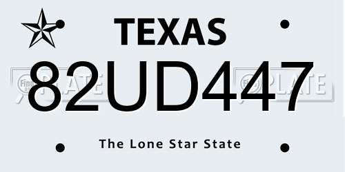 82UD447 Texas License Plate