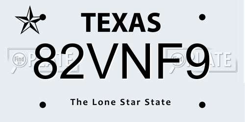 82VNF9 Texas License Plate