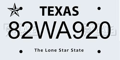 82WA920 Texas License Plate
