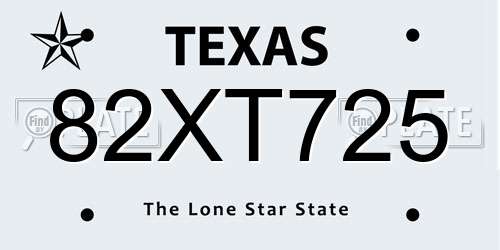 82XT725 Texas License Plate