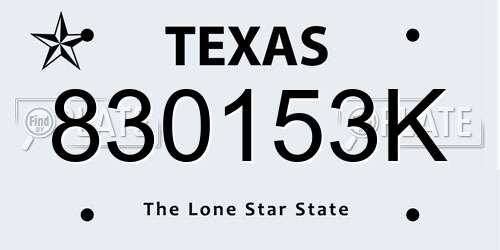 830153K Texas License Plate