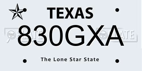 830GXA Texas License Plate