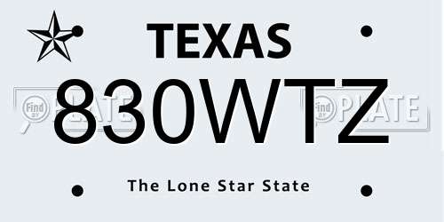 830WTZ Texas License Plate