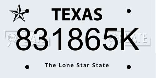 831865K Texas License Plate