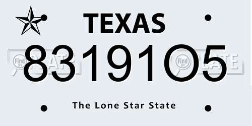 83191O5 Texas License Plate