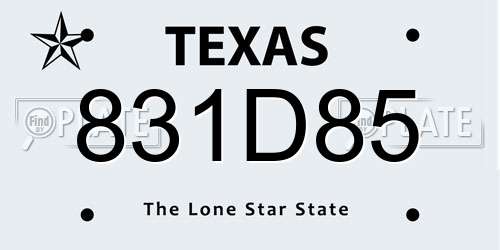 831D85 Texas License Plate