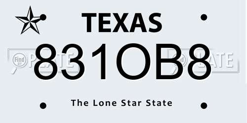 831OB8 Texas License Plate
