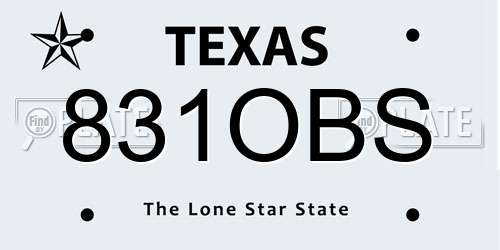 831OBS Texas License Plate
