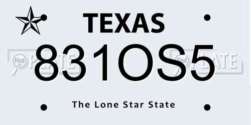831OS5 Texas License Plate