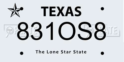 831OS8 Texas License Plate