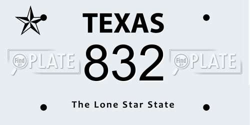832 Texas License Plate