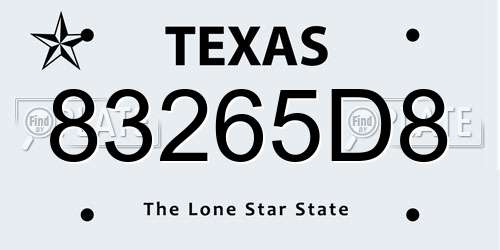 83265D8 Texas License Plate