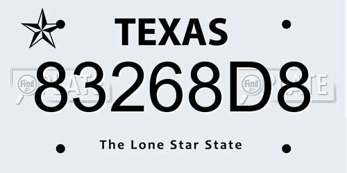 83268D8 Texas License Plate