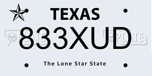 833XUD Texas License Plate