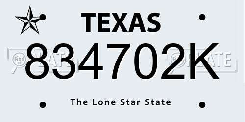 834702K Texas License Plate