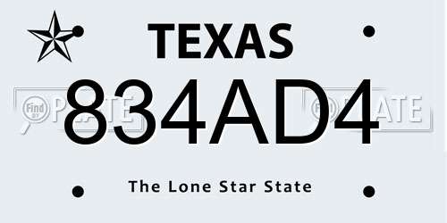 834AD4 Texas License Plate