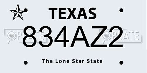 834AZ2 Texas License Plate