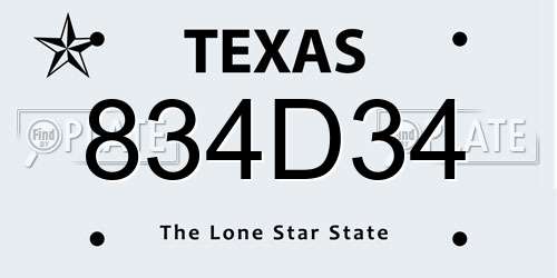 834D34 Texas License Plate