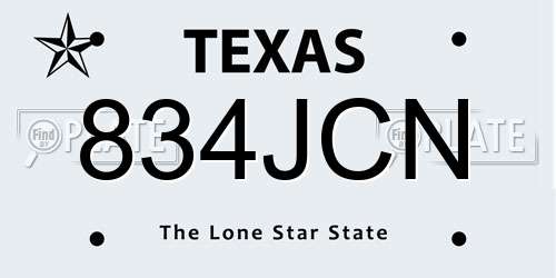 834JCN Texas License Plate
