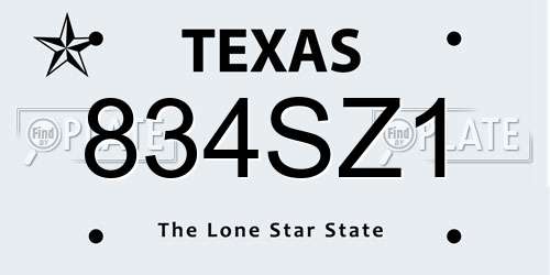 834SZ1 Texas License Plate