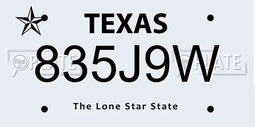 835J9W Texas License Plate