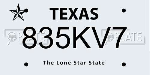 835KV7 Texas License Plate