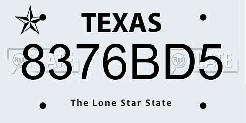 8376BD5 Texas License Plate
