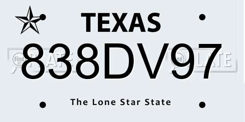 838DV97 Texas License Plate