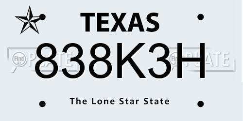 838K3H Texas License Plate