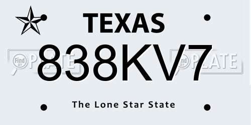 838KV7 Texas License Plate